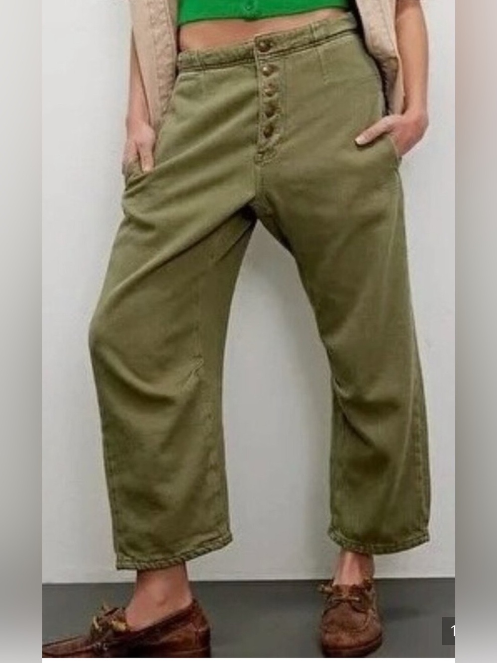 We The Free Osaka Textured Barrel Pants - Olive Green